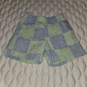Kelly's Kids Seersucker Stripe Plaid Shorts Green & Blue Elastic Toddler Boys 2t